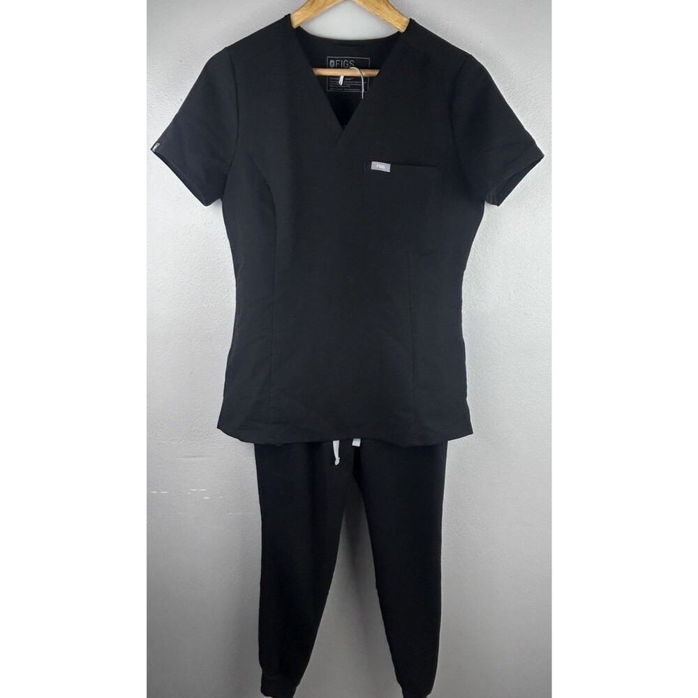 FIGS Technical Collection Women’s Black Scrub Set V-Neck Top Jogger Pants XS